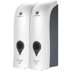 Decdeal Soap Dispenser, CHUANGDIAN 300ml Wall Mounted Shower Gel Dispenser Shampoo Dispenser No Drilling Double Head Manual Bathroom Shower 2 Pack White