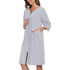 COLORFULLEAF Women's Bathrobe with Zip Dressing Gown Cotton Lightweight 3/4 Sleeves Sauna Gown with Pockets XS - 2XL