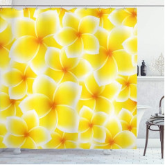 ABAKUHAUS Flower Shower Curtain, Plumeria Blossoms, Fabric Fabric Bathroom Decoration Set with Hooks, 175 x 200 cm, Yellow and White