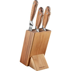 Tescoma Feelwood Premium Knife Block Set, 5 Lace Chef's Knives Made of Stainless Steel in Elegant Wooden Block, Ergonomic Design for Precision and Comfort