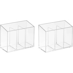 iDesign Bathroom Organiser with 3 Compartments, Small Plastic Bathroom Cup, Bathroom Accessory for Dental Care or Cosmetic Storage, Clear (Pack of 2)