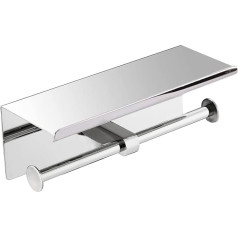 MIFULY Toilet Roll Holder, Double Toilet Paper Holder with Phone Shelf, 8K Mirror SUS304 Stainless Steel Paper Holder Rack, Wall Mounted Double Roll Toilet Paper Holder