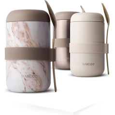 MAMEIDO Thermal Food Container 500 ml, Cereal Cup to Go, Stainless Steel, Thermal Mug, Food Leak-Proof, Ideal for Yogurt, Porridge, Baby Porridge, Soups and Ice Cream (Pearl Marble, 0.5 L)