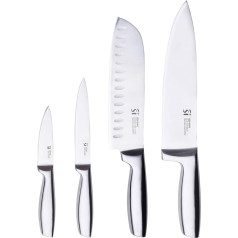 SAN IGNACIO Compact - 4-Piece Stainless Steel Knife Set - 1 Chef's Knife 20 cm + 1 Santoku Knife 17 cm + 1 Utility Knife 12 cm - 1 Vegetable Knife - Satin Blade