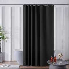 Furlinic Shower Curtain for Bath and Shower in Bathroom Waterproof Bath Curtain Anti-Mould EVA Black with 12 Rings 180 x 210 cm Hem with Stones