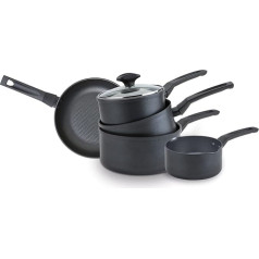 Prestige 5-Piece Induction Saucepan Set with Frying Pan 25 cm + Milk Pan 14 cm + Saucepans 16/18/20 cm - 9x Harder Cooking Set - High-Quality Non-Stick Material - Oven and Dishwasher Safe - Glass Lid