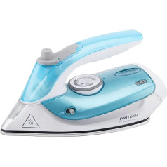 PRITECH -Travel Steam Iron with Folding Handle, 1000W, Bi-Voltage 110/230V, Mini Design, Lightweight, Blue, White and Grey