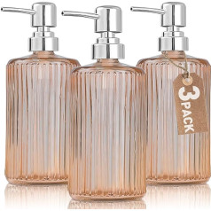 Glass Soap Dispenser, Glass Soap Dispenser with Rustproof Pump, Lotion Liquid Soap Dispenser for Kitchen, Bathroom(Amber, 3 Pack)