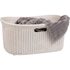 Mind Reader 40 Litre Wicker Laundry Basket with Lid Plastic Ivory 23