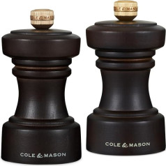 Cole & Mason H233056 Hoxton Chocolate Wood Salt and Pepper Mill Set, Precision + Carbon/Ceramic Mechanisms, Salt and Pepper Mills with Adjustable Grinder, Beech Wood, 104 mm Gift Set