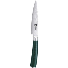 RICHARDSON SHEFFIELD MIDORI, Allzweckmesser mit Damaststahl-klinge, Universalmesser aus 67 Lagen Damaszener-Stahl, Micarta Holzgriff dunkelgrün, Klinge: 12,5 cm, Damast Küchenmesser, Kochmesser