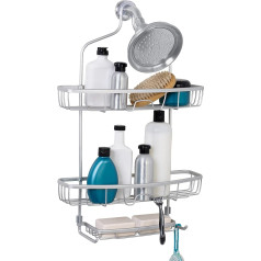 Zenna Home E7415AL NeverRust Wide Satin Aluminium Shower Caddy, Rustproof, Extra Wide, 2 Shelves and Soap Dish, Chrome Satin Finish, 2 Shelves, Extra Wide