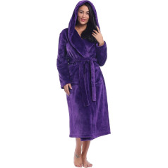 Joyaria Damen Winter Fleece Bademantel/Morgenmantel/Saunamantel/Hausmantel mit Kapuze, Weich Flauschig Lang