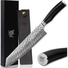 YOUSUNLONG Kiritsuke Chef's Knife 10 Inch Japanese VG10 Damascus Steel Razor Sharp - Natural Ebony Handle with Leather Sheath