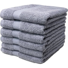 QILZO Pack of 6 Bath Towels 50 x 90 cm 100% Cotton 500 GSM Gym Fitness Sports Yoga Highly Absorbent Soft and Quick Drying Grey