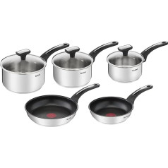 Tefal Emotion E300S544 5-Piece Cookware, Frying Pans 20/24 cm, Pots 16/18/20 cm, Stainless Steel, Heat Distribution Base, Elegant Design, Robust Handles, Induction