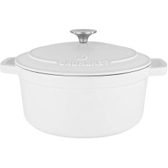 Casserole Pot Diameter 26 cm Round Daumonet 4.4 L Cocotte with Lid Cast Iron Roasting Dish Suitable for All Hobs Including Induction Bread Baking Pan with Enamel Coating Dutch Oven White