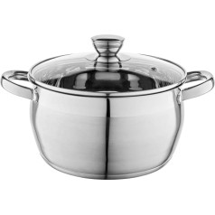 FLORINA Stainless Steel Pot (6 L) 24 cm I Cooking Pot Oliver with Glass Lid I with Measuring Cup I Dishwasher Safe I Pasta Pot Soup Pot Pasta Pot I Ideal for All Types of Cookers and Induction