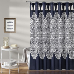 Lush Decor, Navy Blue Boho Medallion Design Shower Curtain with Tassels 72