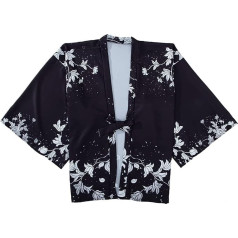 G-LIKE Japanese Kimono Flower Decoration - Traditional Haori Feather Fabric Costume Robe Overcoat Sun Protection Jacket Antique Style Nightdress Bathrobe Sleepwear for Women