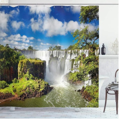 ABAKUHAUS Waterfall Shower Curtain, Agentinean Waterfall, Water Opaque, Includes 12 Rings, Long-Lasting Bacteria and Mould Resistant, 175 x 200 cm, Green Blue
