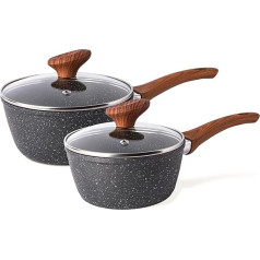 nuovva Induction Pot Set with Lid - Non-Stick Pot for Induction - 2 Piece Marble Sauce Pot - 16cm, 18cm Pot Set - by Nuovva