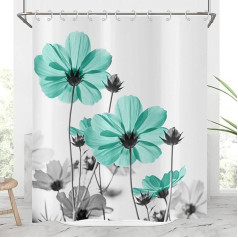 Shower Curtain Flowers 180 x 200 cm, Hnmdmyi Turquoise and Grey Daisy Flower Elegant Wild Flower Design Farm Bath Curtain Waterproof Polyester Fabric Washable Bath Curtain for Bathroom with Hooks
