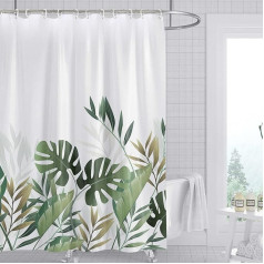 Rock Cloud Shower Curtain Tropical Leaves Plants Watercolor Flowers Fabric Bathroom Curtains Set with Hooks Decorative Botanical Leaves Pattern Machine Washable 72x72 Inch