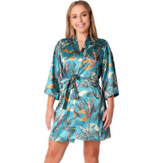Bellivalini BLV50-265 Women's Dressing Gown Short Satin V-Neck 3/4 Sleeve Pattern