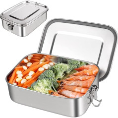 HONZUEN Lunch Box, 1400 ml Stainless Steel Bento Box with 2 Compartments, Leak-Proof Lunch Box, Food Box, BPA-Free Meal Prep Container for Children, Adults, School and Office