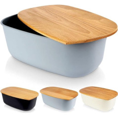 Vilde Bread Bin with Wooden Board, Bread Basket, Bread Box, Grey, 39 x 23.5 x 15.5 cm