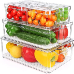 7 Pack Fridge Storage Containers with Lids, Clear Fridge Food Storage Boxes with Drain Tray, Stackable Freezer Organiser