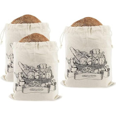 Linen Bread Bag Set | 32 x 35 cm | Pack of 3 | Reusable | For Homemade Bread, Rolls, Scribes