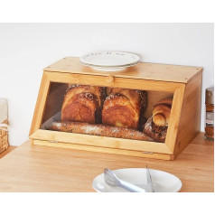 YOUDENOVA Bamboo Eco Bread Box Bread Basket Storage Box Kitchen Bread Storage Bread Container Visualised for Bread Roasted Bread 39 x 25 x 18 cm (L x W x H) Natural Bamboo
