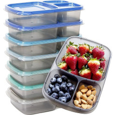 Youngever Pack of 7 3 Compartment Meal Prep Boxes, Bento Lunch Boxes, Reusable Meal Prep Boxes, 3 Compartments Lunch Box (Coastal)