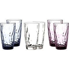 BORMIOLI ROCCO Diamond Colourful Glasses, Set of 6, 300 ml, 470 ml Drinking Glasses, Colourful Water Glass Set, Coloured Drinking Glasses