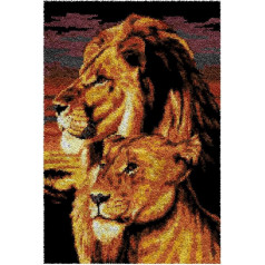 Latch Hook Rug to Knot Yourself with Cushion, Rug Set with Tool Latch Hook Kit for Adults, Latch Hook Kit for Home Decor (Lion, 60 x 90 cm)