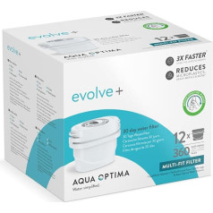 Aqua Optima Evolve+ Water Filter Cartridge 12 Pack (12 Month Supply) Compatible with Brita Maxtra+ & PerfectFit, 5-Stage Filter System Reduces Chlorine, Limescale and Other Impurities