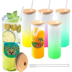 Sublimation Glass Tumblers Matte 750ml Color Changing Sublimation Glass Blank Beer Cans Glasses with Lid and Straw Mason Jar Cups for Iced Coffee Juice Soda Drinks 6 Pack