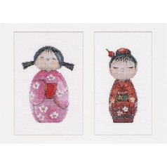 Thea Gouverneur - Counted Cross Stitch Kit - Kokeshi Dolls - Linen - 36 Count - For Adults - 547