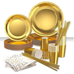 VAINECHAY 120pcs Partygeschirr Geburtstag Mädchen Gold Party Einweggeschirr Teller Hochzeit Papier Geschirr Pappbecher Weiss Serviette Stroh Cocktailhalme Strohhalme, 24 Gäste