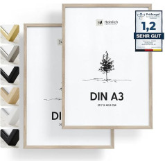 Heimlich® 2 x Picture Frames, DIN A3, 30 x 42 cm, Oak Wood Frame, Pack of 2, Document Frame, Large Collage, Wooden Picture Frame, Poster, Real Wood, Photo Frame