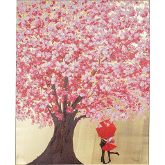 Kare Design Touched Flower Couple Picture, Gold/Pink, Picture Print on Canvas, Fir Wood Frame, Acrylic Paint, Hand-Painted Details, Portrait Format, 100 x 80 cm (H x W)