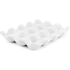 Flexzion Ceramic Egg Tray for 12 Cups - Whole Dozen Porcelain Egg Holder Container Storage Organizer Decorative Serving Stand Serveware for Fridge Countertop Display 2