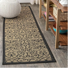 JONATHAN Y Madrid Vintage Filigree Strukturierte Weave Innen-/Außenseite Area Rugs, Polypropylen (PP), 60 X 240 cm, Black/Khaki