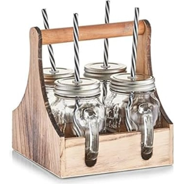 Zeller 19746 Trinkgläser-Set, 5-TLG., Glas/Metall/Holz, ca. 20 x 22 x 22 cm