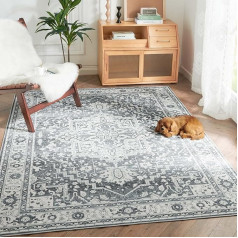 TOPICK Area Rug Grey Living Room Rug Soft Short Pile Flower Rug Non-Slip Thin Washable Rug Indoor Flooring Foldable Lightweight Retro Rug Office Bedroom Kitchen 150 x 210 cm