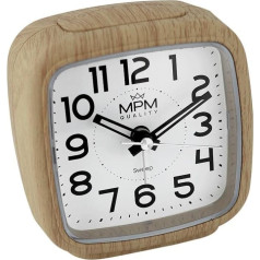 MPM Quality Design Plastic Alarm Clock, Colour: Wood Motif, Modern, Analogue, Ascending Alarm, Snooze, Snooze, Night Light, Table Decoration for Home, Bedroom, Office