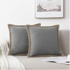 NordECO HOME Set of 2 Cushion Covers, 40 x 40 cm, Grey, Decorative Linen Cushion Cover with Hidden Zip, Decorative Sofa Cushion for Sofa, Bedroom, 16 x 16 Inches