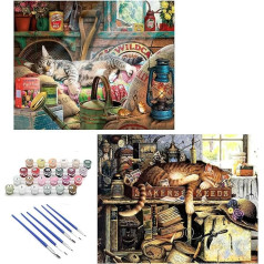 Sleeping Cat Paint by Numbers for Adults Kids DIY 2 Pieces 16 x 20 Inch Oil Painting Kits on Canvas with Brushes and Acrylic Pigments Vintage Animal Painting Home Wall Decor